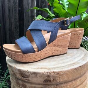 Size 8 US Women’s Kork-Ease Blue Wedge Sandals